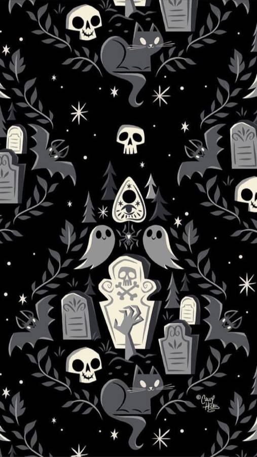 Spooky Holiday Wreath For Gothic Christmas Wallpaper