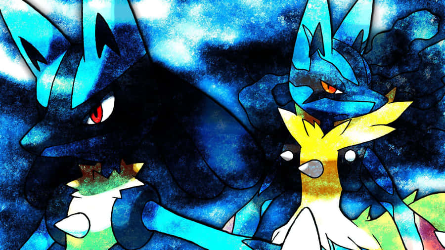 Standard Pokemon Lucario With Mega Lucario Wallpaper