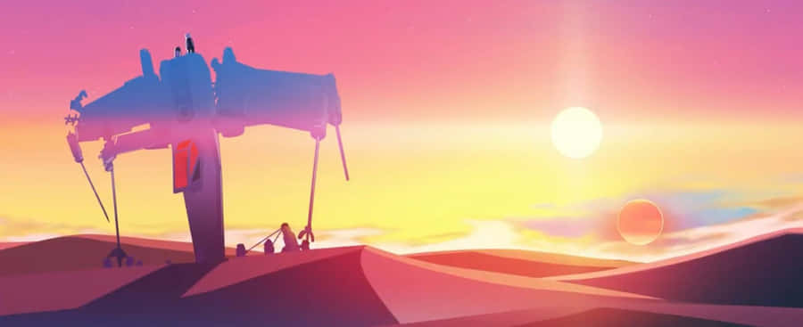 Star Wars Visions Spaceship On The Desert Wallpaper