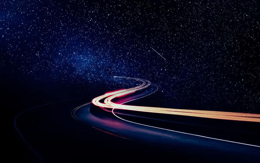 Starry Night Long Exposure Road Wallpaper