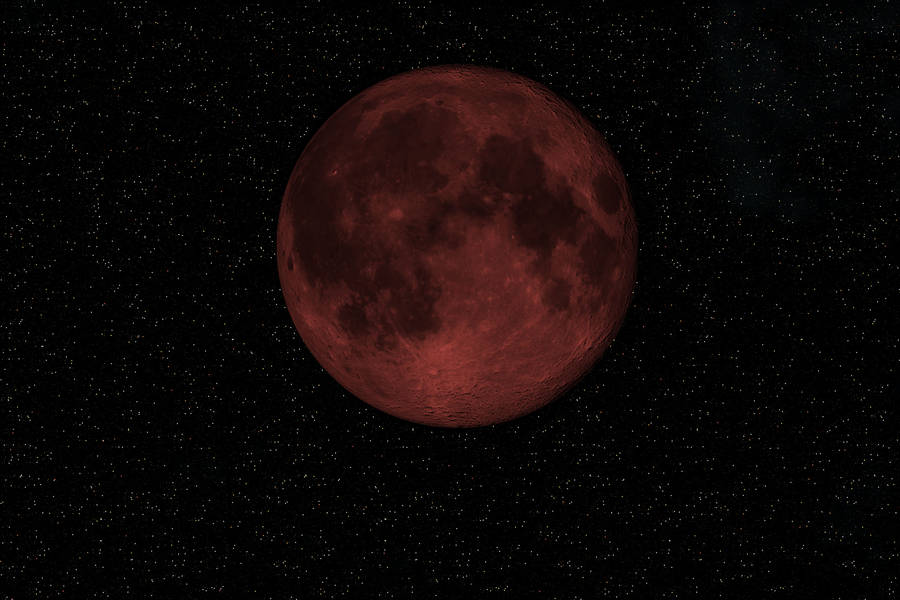 Starry Red Moon Night Sky Wallpaper