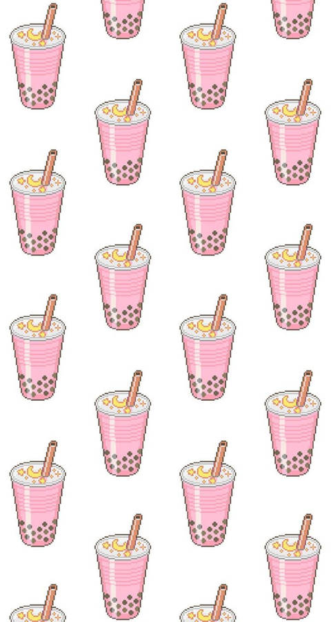 Strawberry Bubble Tea Patterns Wallpaper