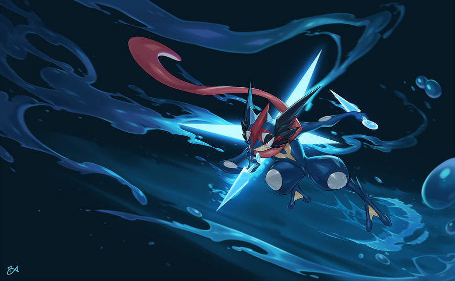 Strike The Pose: Greninja Taking A Refreshing Dive Wallpaper