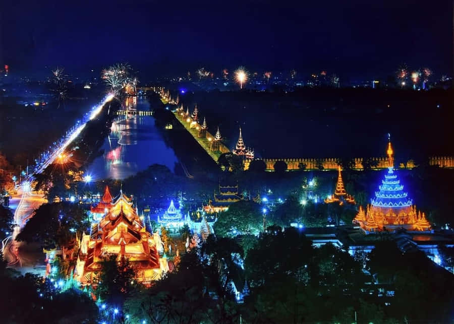 Stunning Night Lights At Mandalay Palace Wallpaper