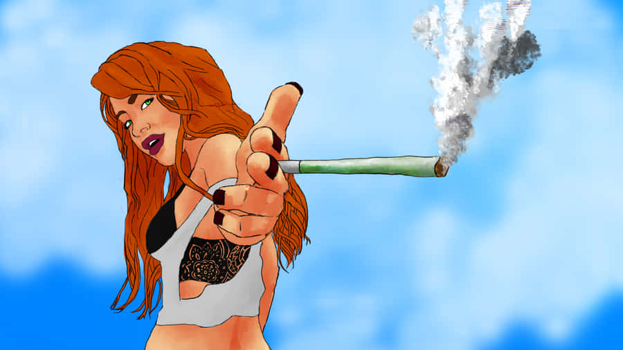 Stylish Woman Enjoying A Joint Wallpaper