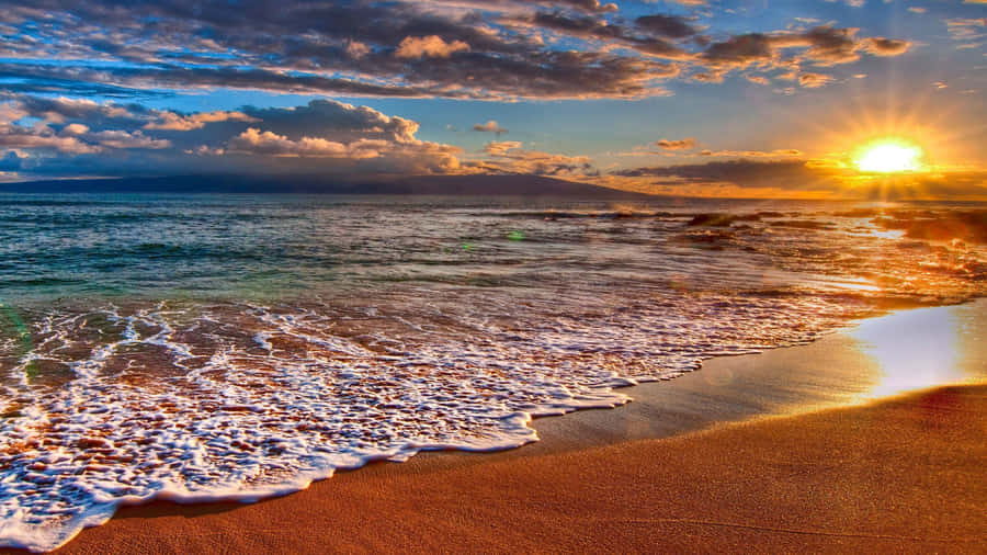 Sun Rise Over Beach Shore Wallpaper