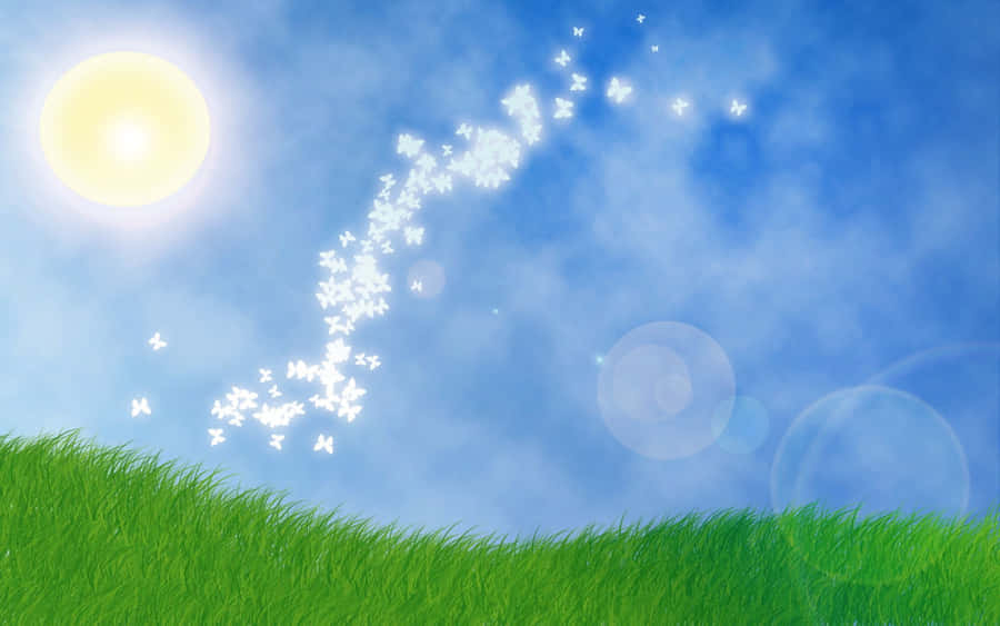 Sunny Day Green Fields Art Wallpaper