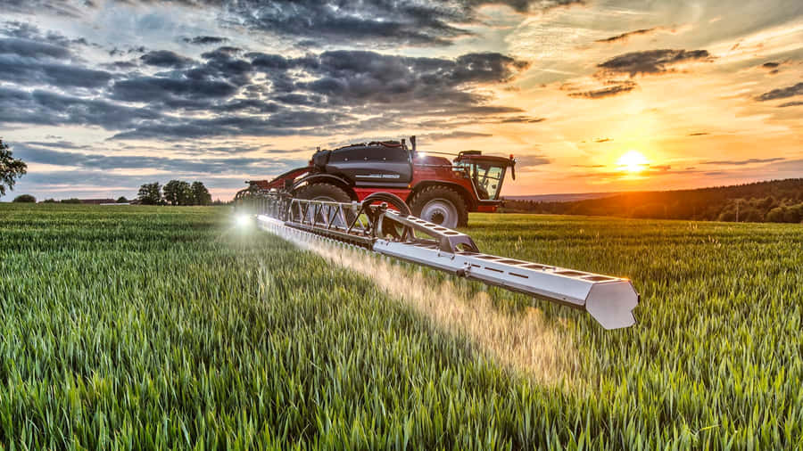 Sunset_ Farm_ Spraying Wallpaper