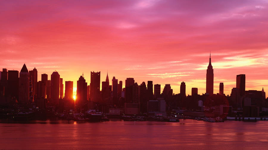 Sunset Silhouettes Of New York Computer Wallpaper