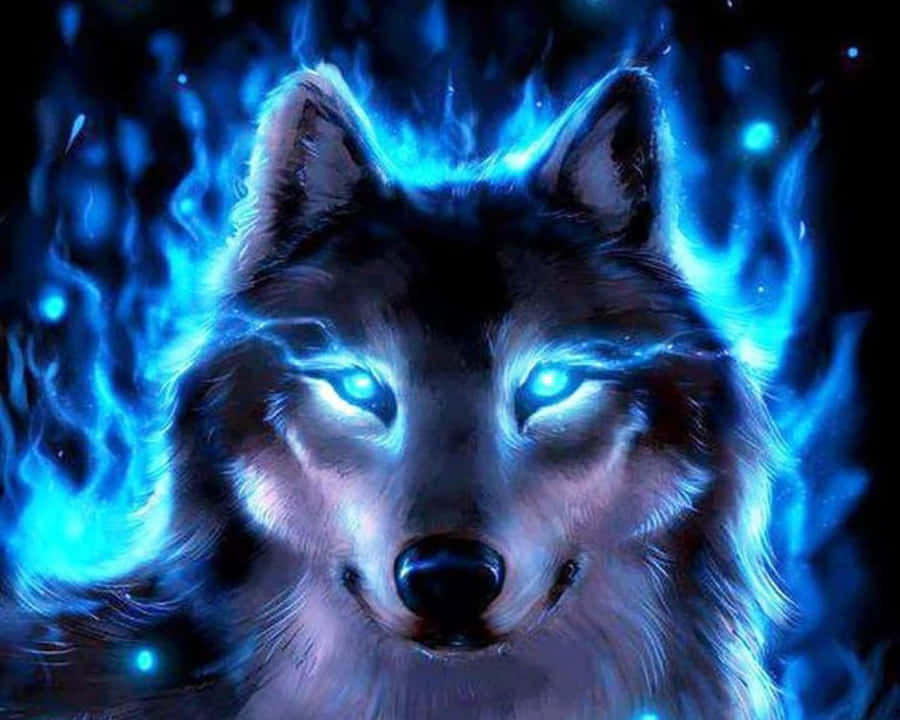 Super Cool Wolf Engulfed In Flames Wallpaper