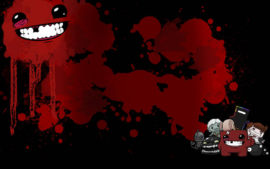 Super Meat Boy Splattered Red Wallpaper