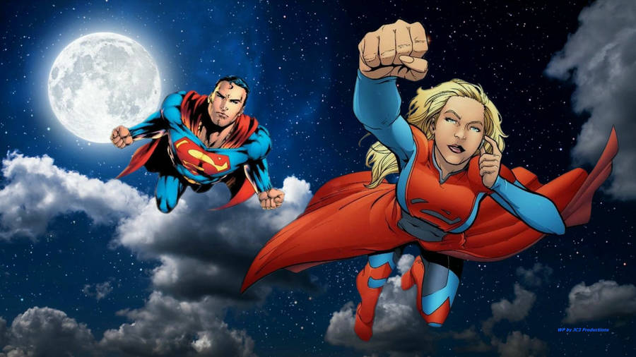Supergirl And Superman Above Clouds Wallpaper