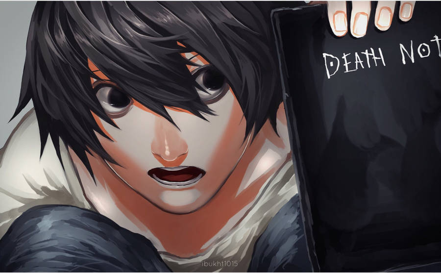 Surprised L Lawliet Holding Death Note Wallpaper