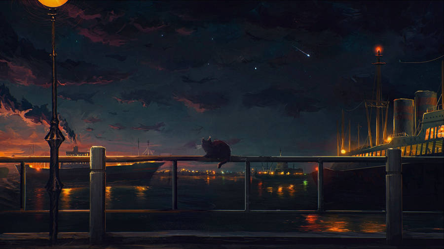 Surreal Night View Of Anime City's Illuminated Skyline Wallpaper