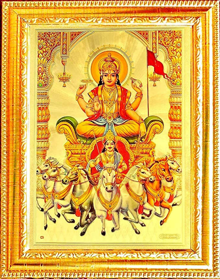 Surya Bhagwan With Gold Frame Wallpaper
