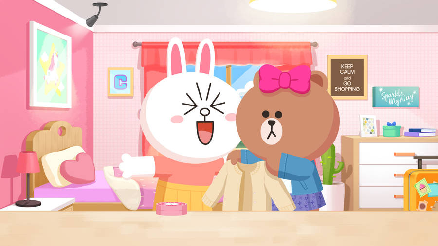 Sweet Surprise! Cony And Choco Adorable Plush Dolls From The Line Friends Series Wallpaper