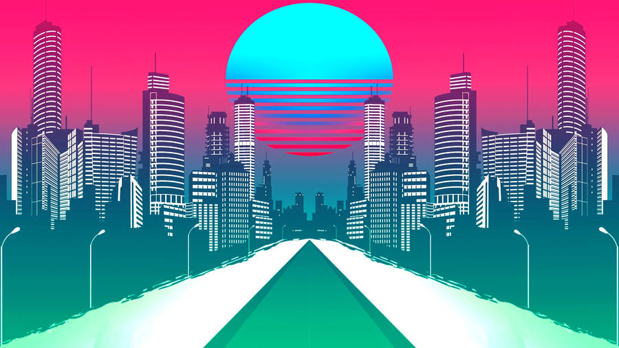 Synthwave City Retrowave Moon Wallpaper