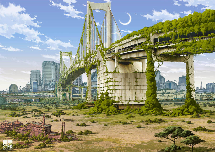 Take A Stroll Through Anime City And Explore Its Historic And Scenic Bridges. Wallpaper