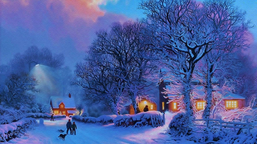 Take In The Beauty Of Winter With This Mesmerizing Snowy Landscape. Wallpaper