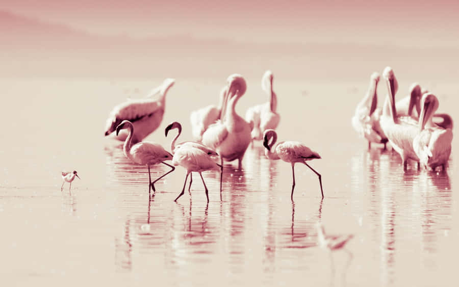 Take Your Work To The Beach With A Flamingo Laptop Wallpaper