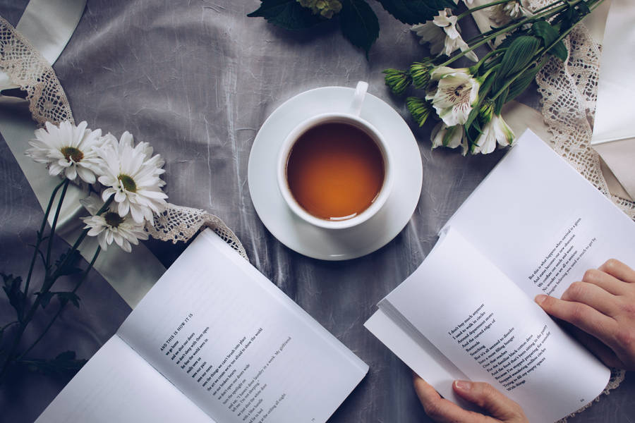 Tea Aesthetic Book Desktop Wallpaper