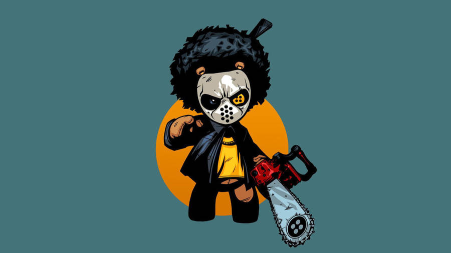 Teddy Bear Gangster Cartoon With Chainsaw Wallpaper