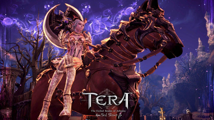 Tera Female Warrior Purple Night Sky Wallpaper