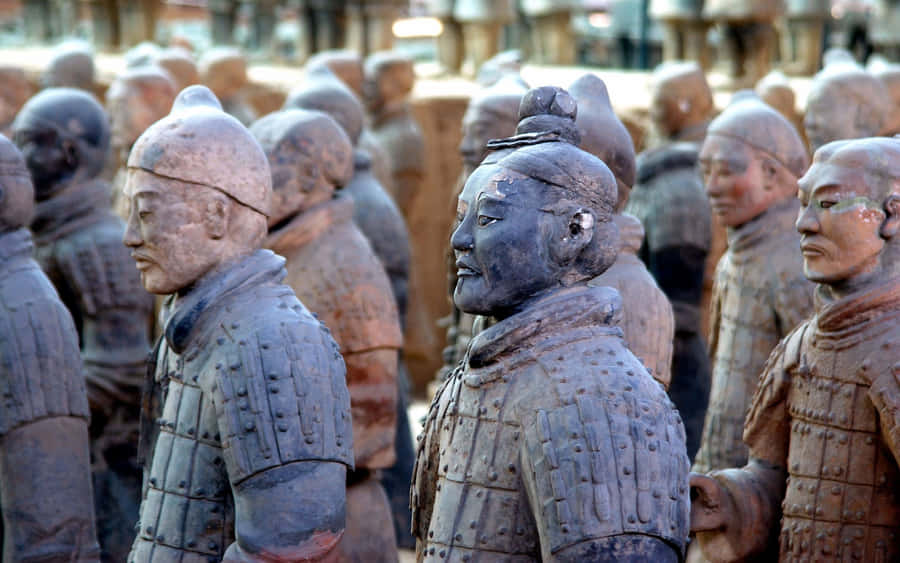 Terracotta Warriors Sculpture Display Outdoor Wallpaper