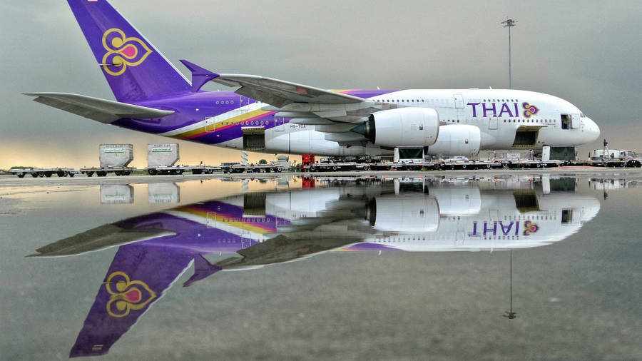 Thai Airways Plane On Flooded Airport Wallpaper