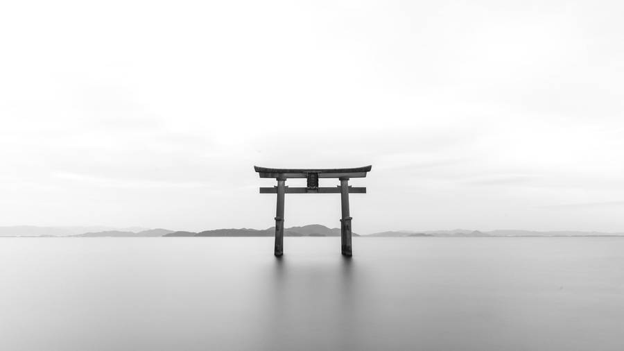 The Majestic Torii Gate In Japan In Grayscale Photo Wallpaper