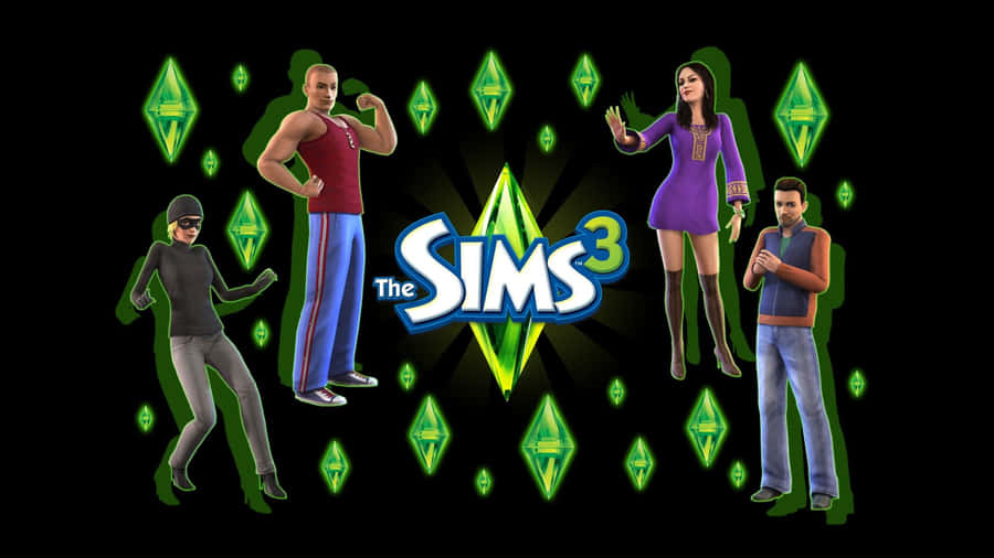 The Sims 3 Logo With People In Front Of It Wallpaper
