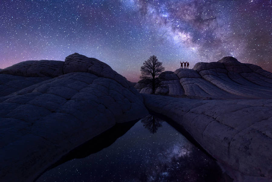 Three Friends Watching The Milky Way Wallpaper
