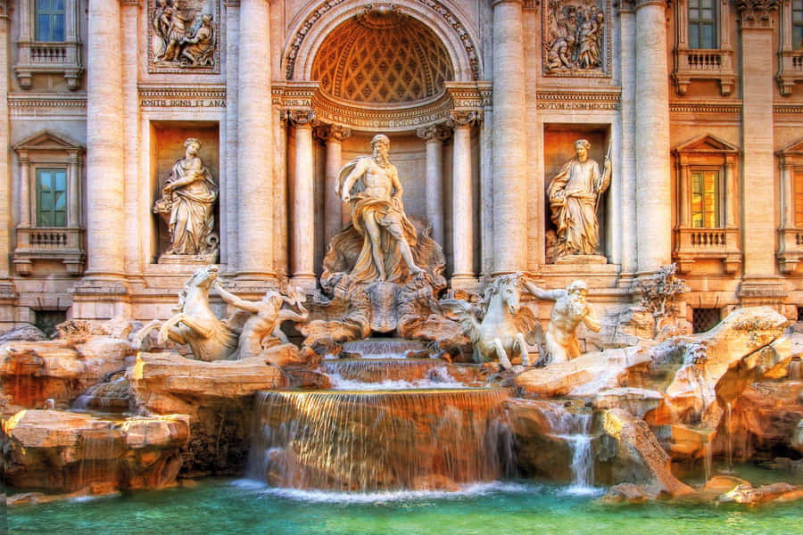 Three Main Statues Of Trevi Fountain Wallpaper