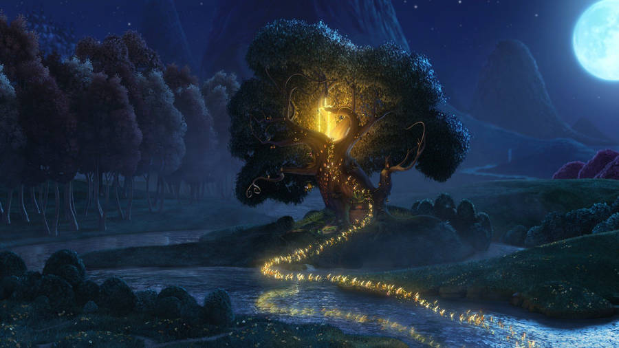Tinkerbell's Lit Tree Home Wallpaper