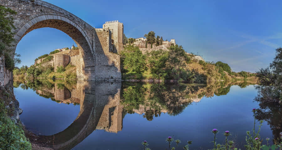 Toledo Cathedral Reflected In The Water Wallpaper