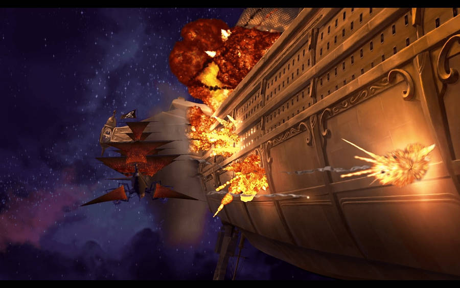 Treasure Planet The Pirates Attacking R.l.s. Legacy Wallpaper