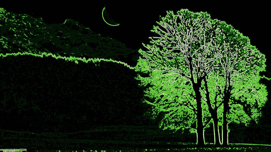 Trees Neon Green Aesthetic Wallpaper
