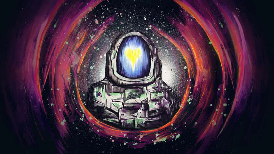 Trippy Astronaut In Space With Yellow Heart Wallpaper