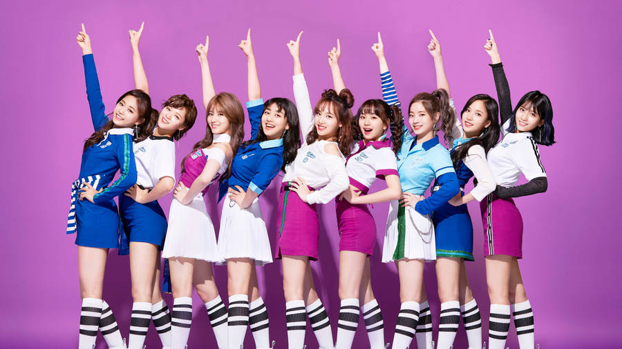 Twice 4k Pointing Up Photo Wallpaper