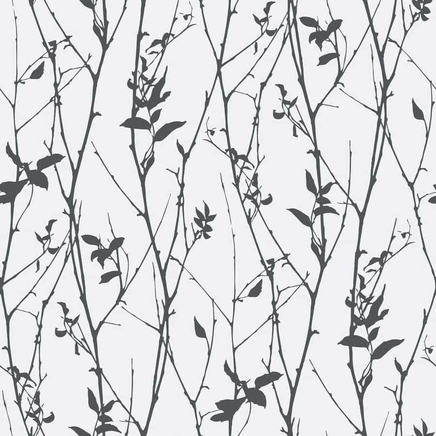 Twigs And Leaves Black And White Pattern Wallpaper