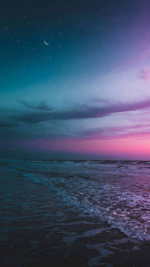 Twilight Moon Beach Night Wallpaper