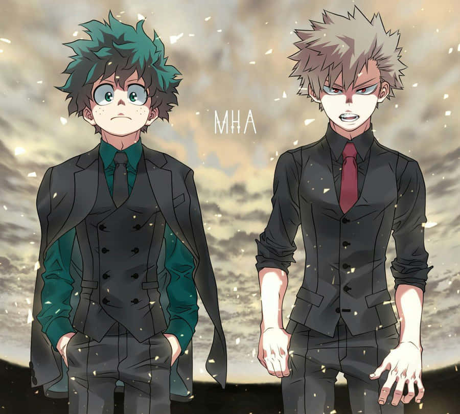 Two Anime Characters Standing Next To Each Other Wallpaper