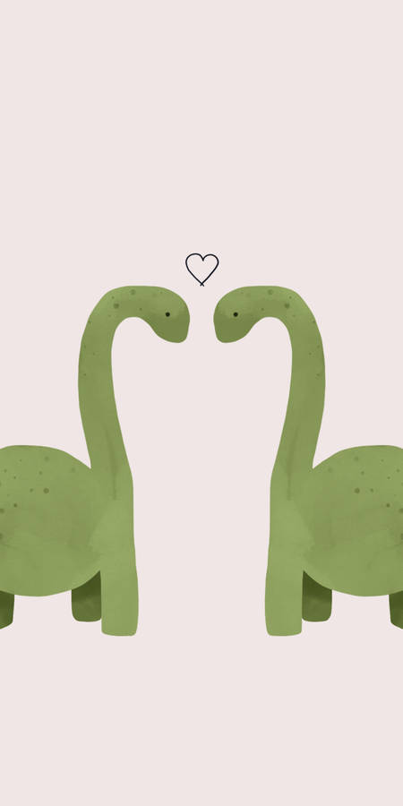 Two Dinosaurs Are Holding Hands And Making A Heart Wallpaper
