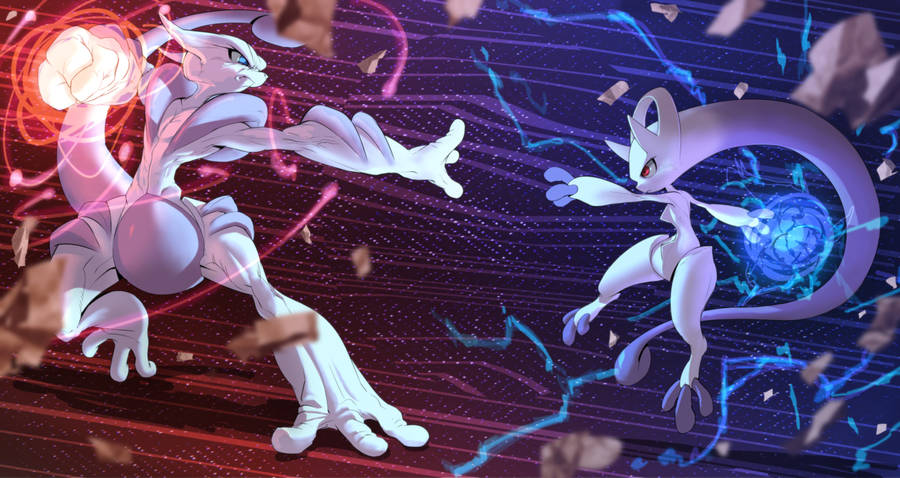 Two Legendary Pokemon Battle: Mewtwo X Vs Mewtwo Y Wallpaper