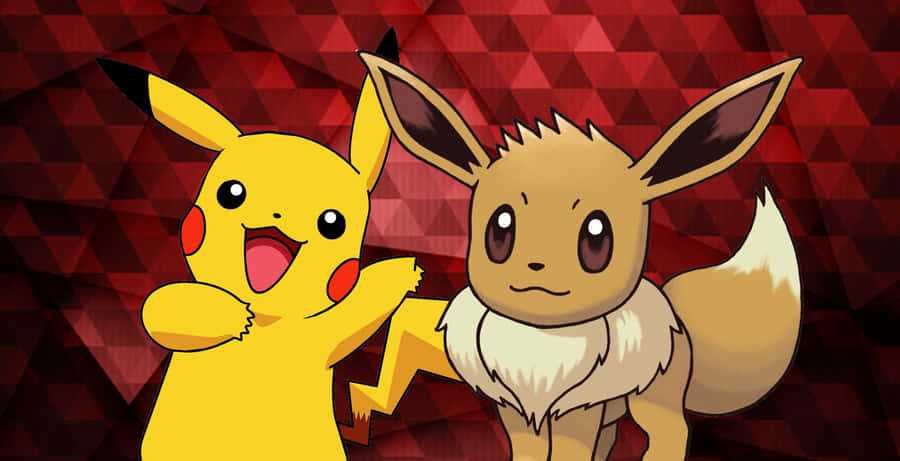 Two Of The Most Beloved Pokemon Characters Snuggling Together- Cute Pikachu And Eevee Wallpaper