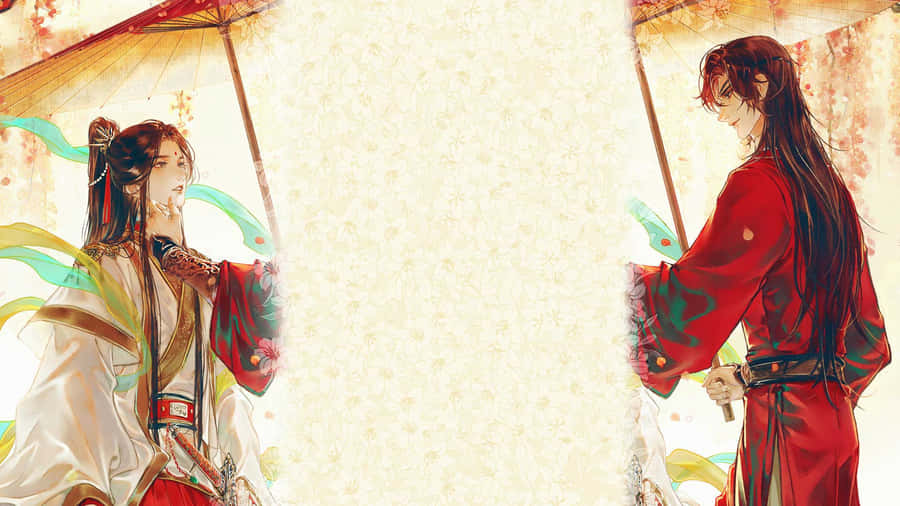 Two People Are Holding Umbrellas Wallpaper