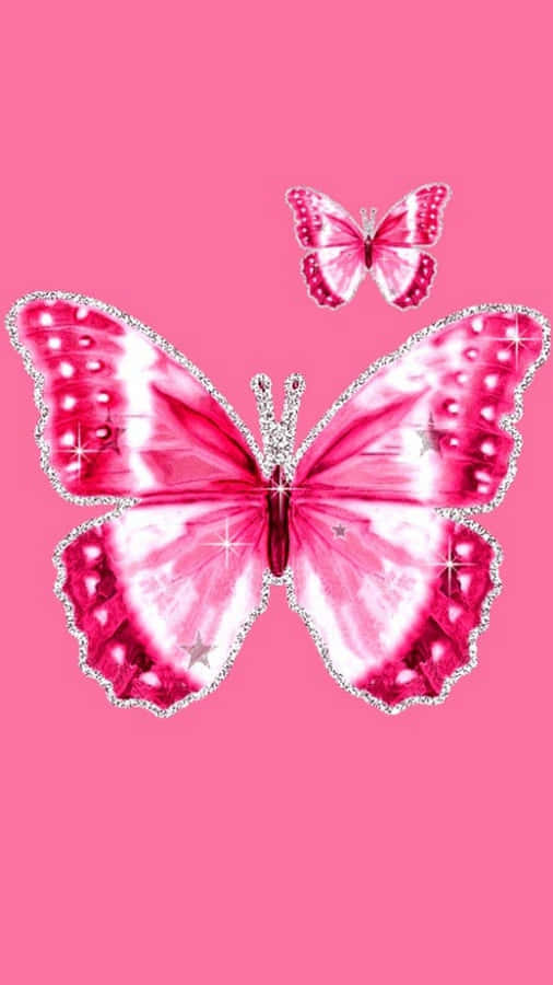 Two Pink Glitter Butterfly Wallpaper