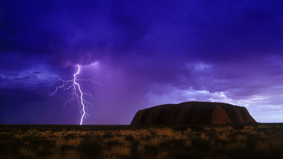 Uluru Purple Sky Lightning Wallpaper