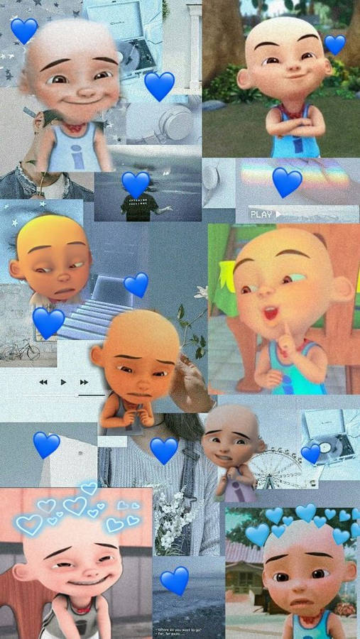 Upin Ipin With Blue Hearts Wallpaper