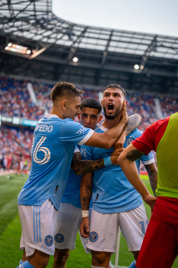Valentin Castellanos Celebrating With Teammates New York City Fc Wallpaper